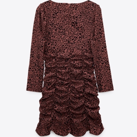 New Zara Leopard Print Ruched Ruffle Mini Dress - Picture 8 of 13